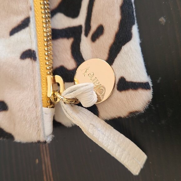 Clare Vivier Calf Hair Leopard Print Top Zip Foldover Clutch Handbag Brown Cream - Picture 4 of 8